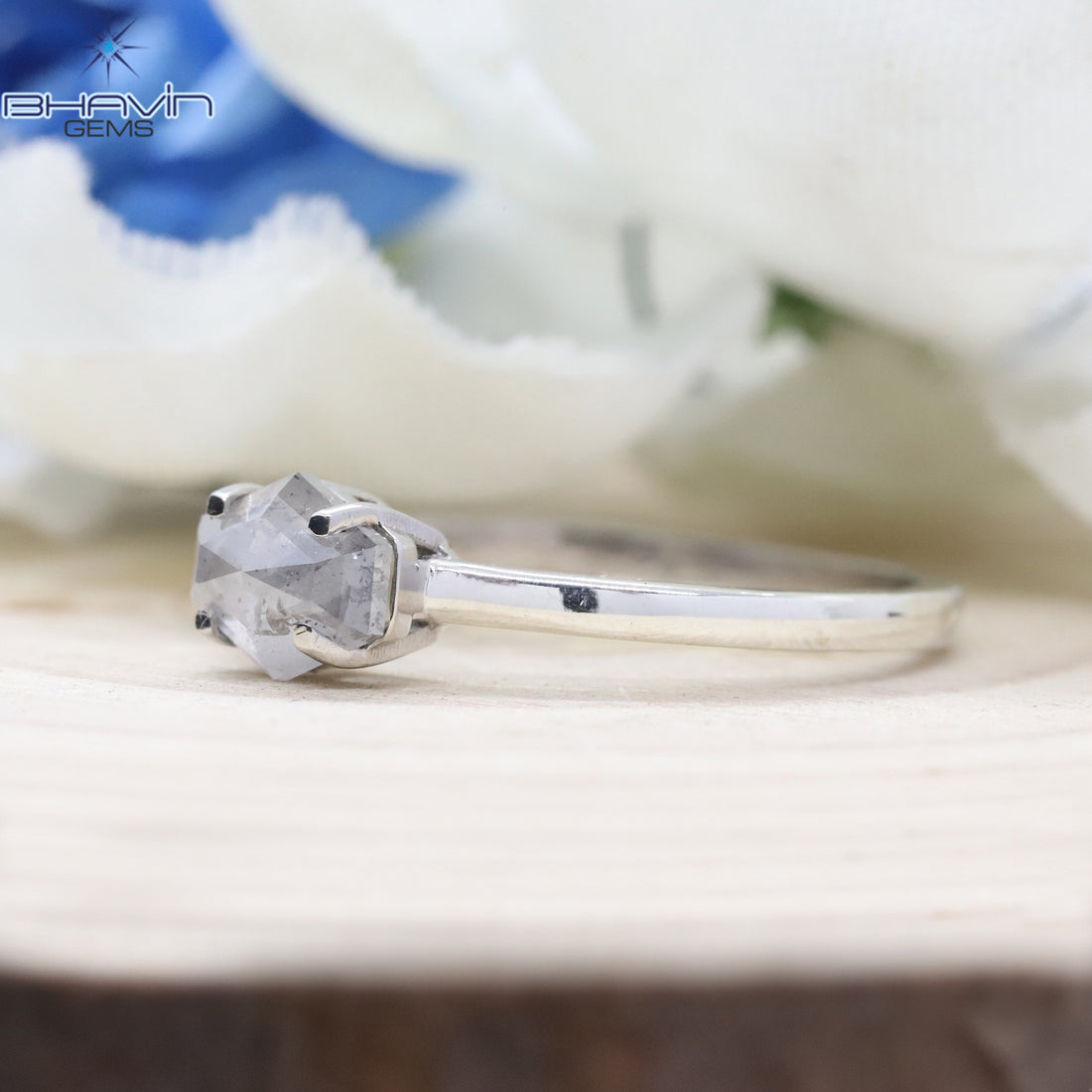 Natural Unique Geometric Salt and Pepper Diamond Statement Ring