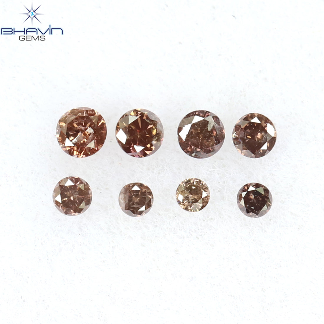 0.11 CT/8 Pcs Natural Round Diamond Enhanced Brown Pink Color Clarity I1 (1.70 MM)
