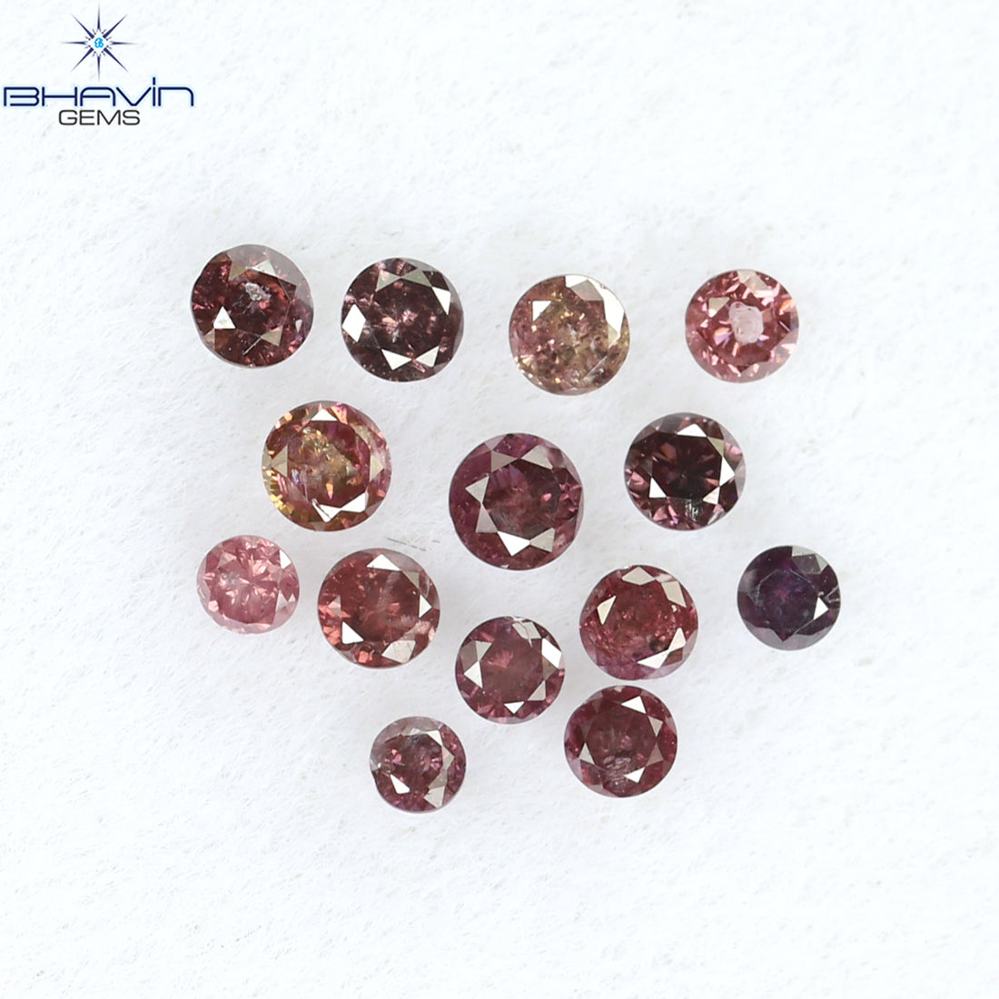 0.20 CT/14 個 ラウンド シェイプ ナチュラル ルース ダイヤモンド ピンク カラー I1 クラリティ (1.50 MM)