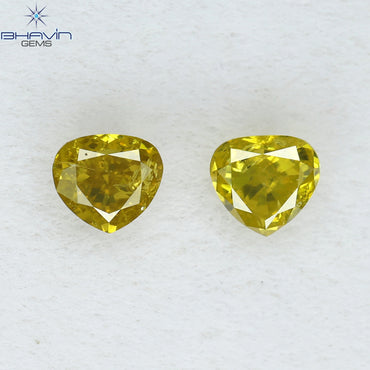 0.40 CT/2 Pcs Heart Shape Natural Loose Diamond Yellow Color SI2 Clarity (3.70 MM)