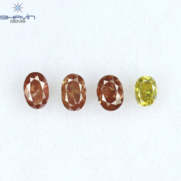 0.72 CT/4 Pcs Oval Shape Enhanced Pink Yellow Color Natural Loose Diamond SI2 Clarity (4.15 MM)