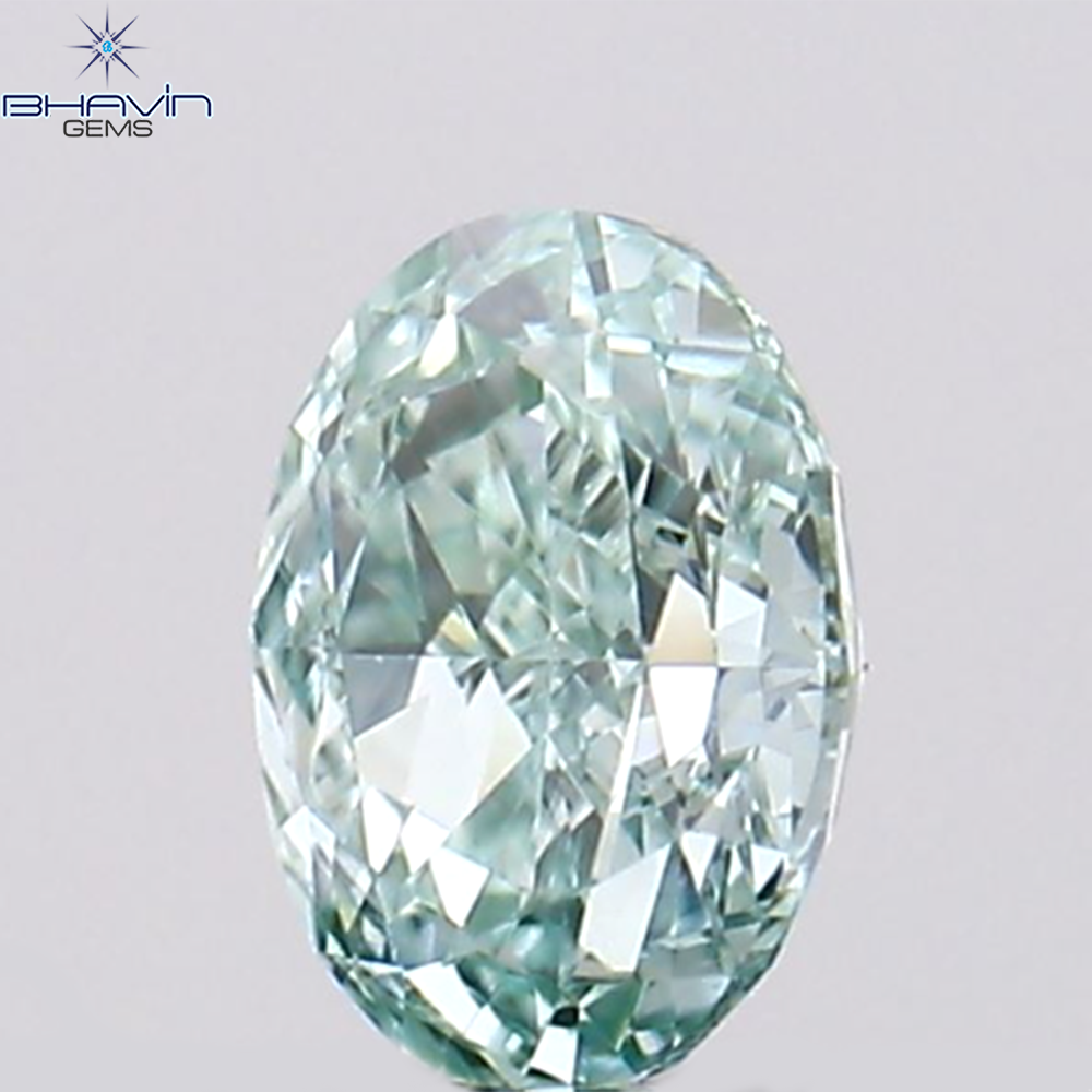 0.14 CT オーバルシェイプ ナチュラル ダイヤモンド ブルーイッシュ グリーン カラー VS1 クラリティ (3.57 MM)
