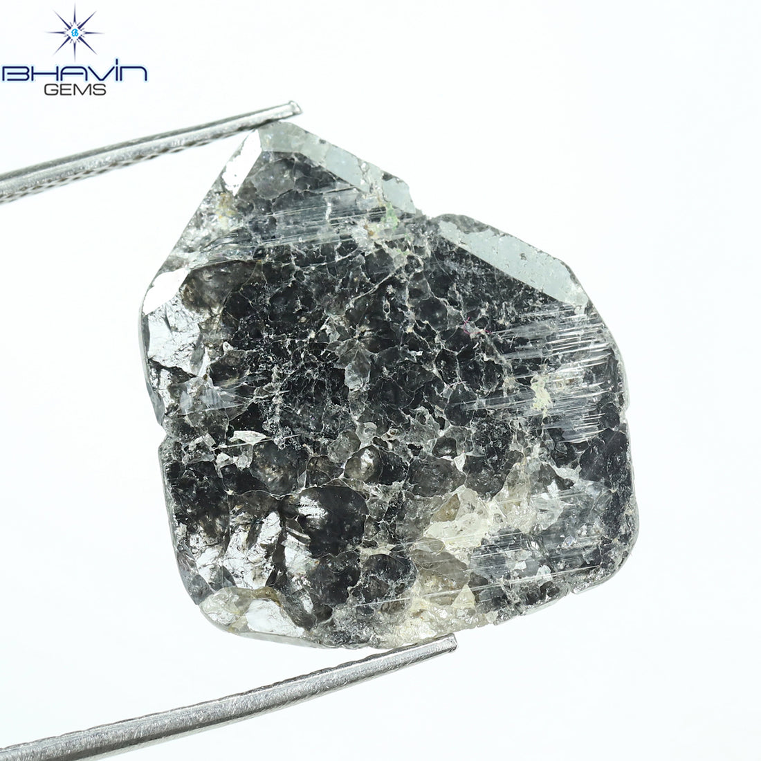 5.45 CT スライス シェイプ ナチュラル ダイヤモンド ソルト アンド ペッパー カラー I3 クラリティ (18.41 MM)