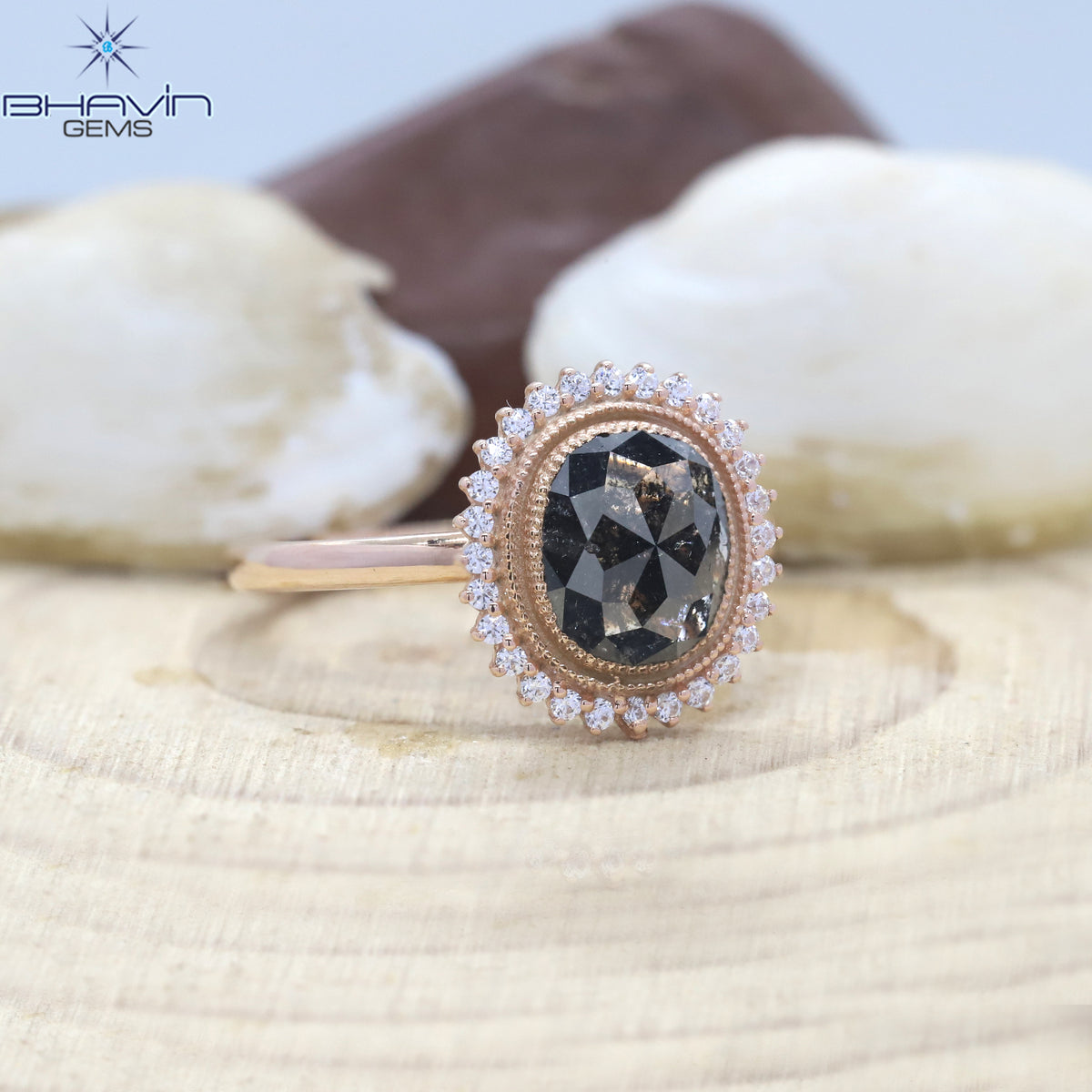 Oval Diamond Natural Diamond Ring Salt And Pepper Color Gold Ring Engagement Ring