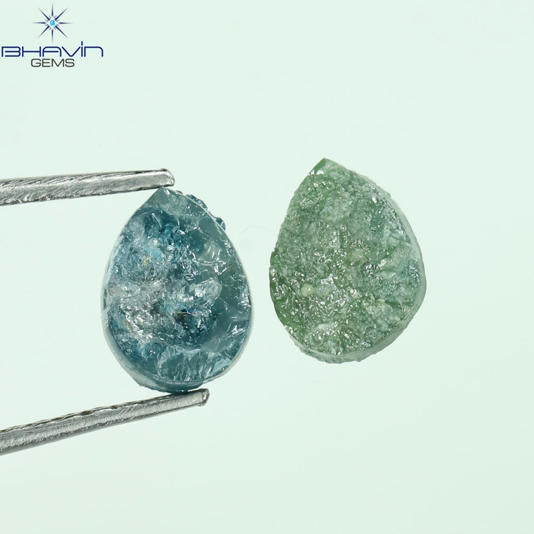 1.19 CT/2 Pcs Natural Pear Rough Diamond Enhanced Blue Green Color Clarity I3 (6.52 MM)