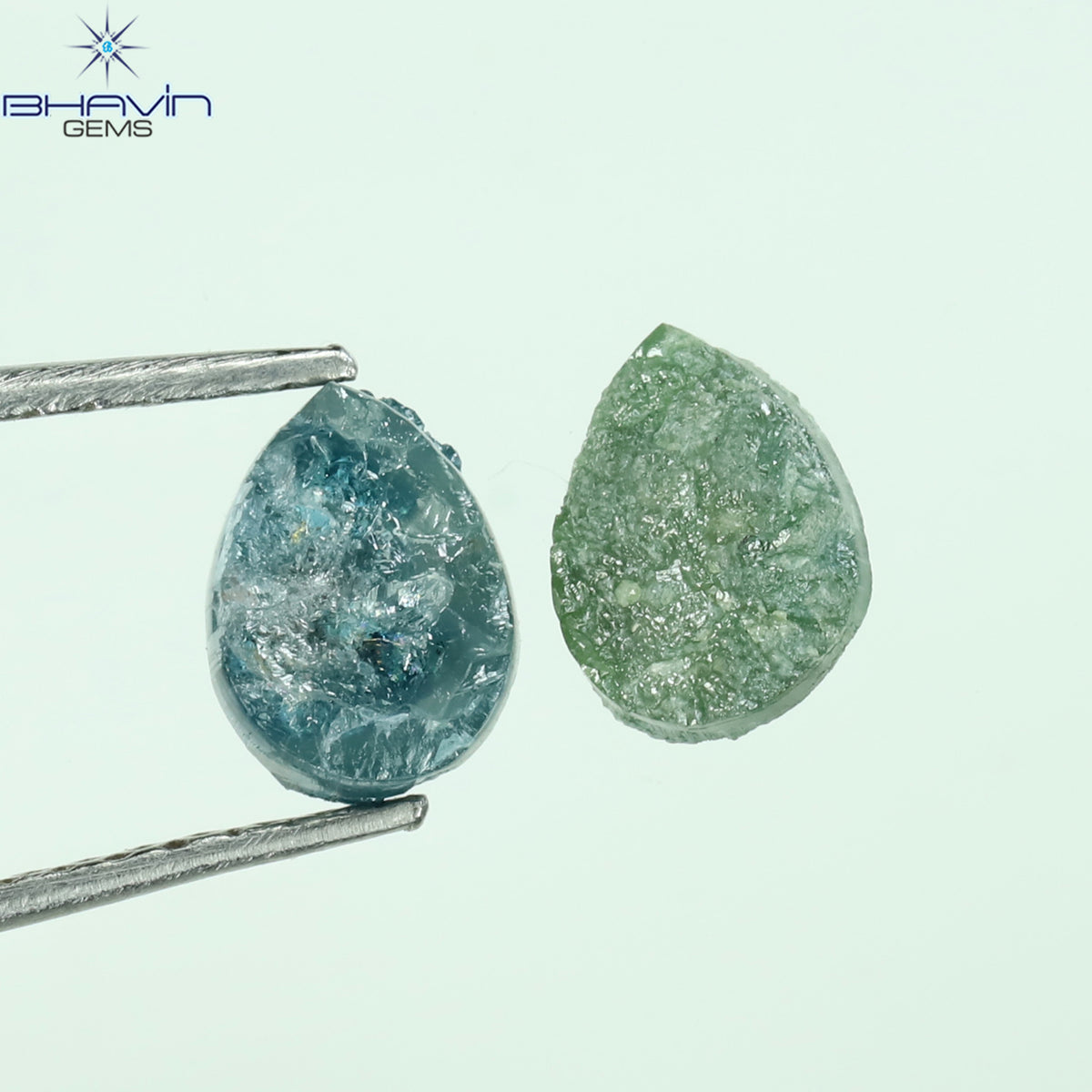 1.19 CT/2 Pcs Natural Pear Rough Diamond Enhanced Blue Green Color Clarity I3 (6.52 MM)