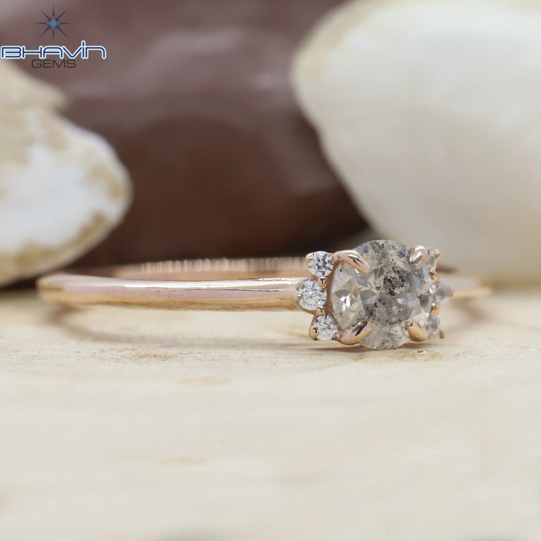 Round Diamond, Natural Diamond Ring, Salt And Pepper Diamond, Gold Ring, Engagement Ring, Wedding Ring, Diamond Ring,