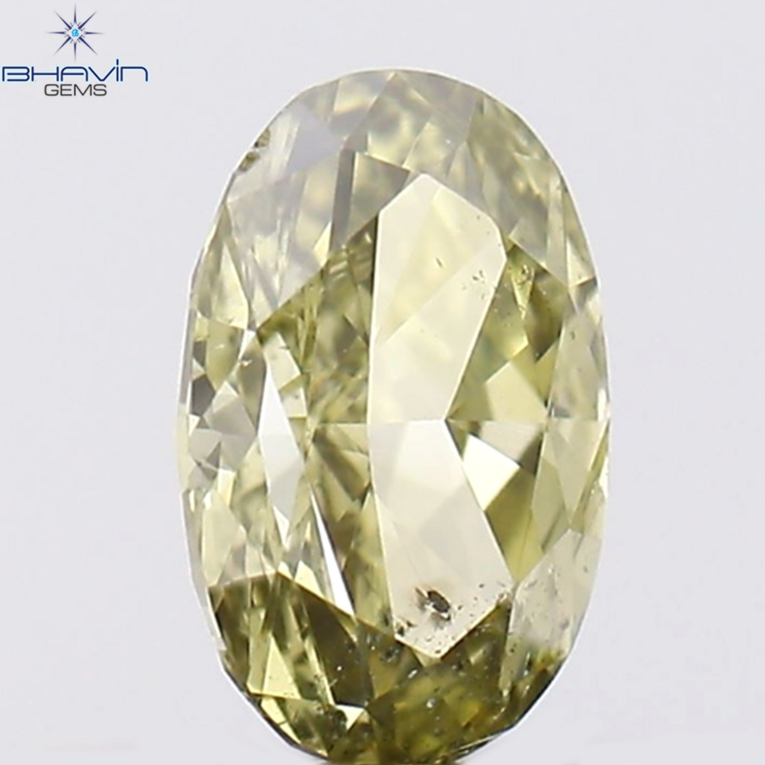0.30 CT オーバル シェイプ ナチュラル ダイヤモンド グリーン (カメレオン) カラー I1 クラリティ (4.89 MM)