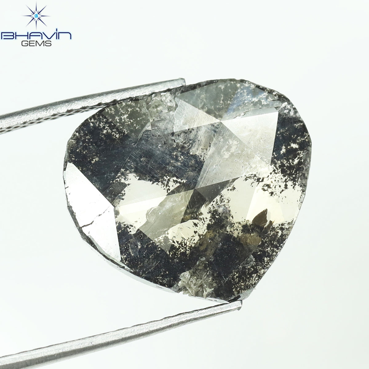 4.87 CT ハート スライス シェイプ ナチュラル ダイヤモンド ソルト アンド ペッパー カラー I3 クラリティ (12.75 MM)