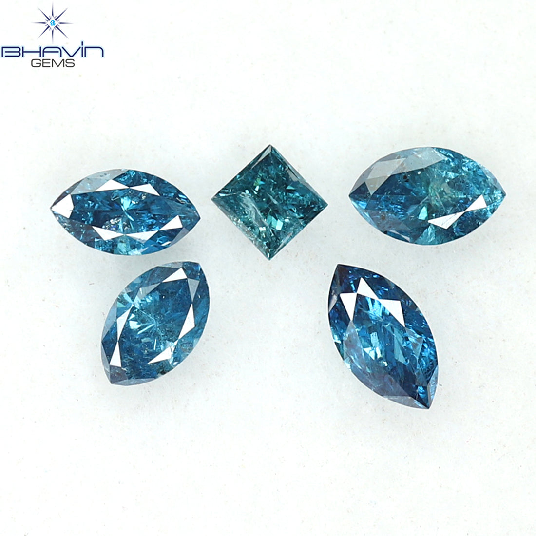 0.48 CT/5 Pcs Natural Marquise Diamond Enhanced Blue Color Clarity I2 (4.44 MM)