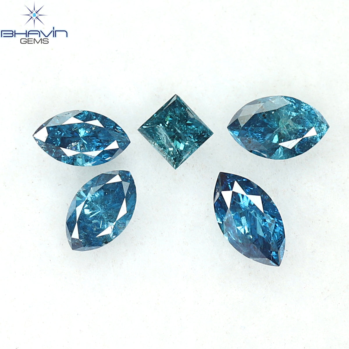 0.48 CT/5 Pcs Natural Marquise Diamond Enhanced Blue Color Clarity I2 (4.44 MM)