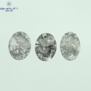 0.61 CT/3 Pcs Oval Slice Shape Natural Diamond Salt And Pepper Color I3 Clarity (5.85 MM)