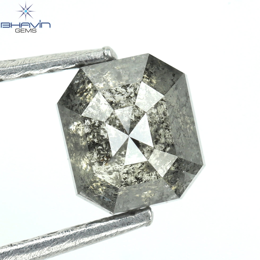 0.55 CT スクエア カット シェイプ 天然ダイヤモンド ソルト アンド ペッパー カラー I3 クラリティ (4.78 MM)