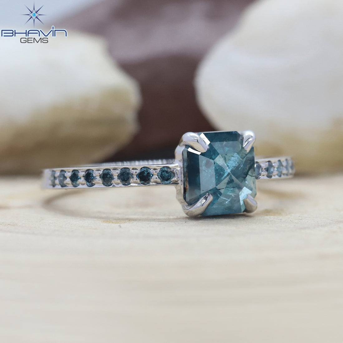 Square Emerald Diamond Blue Color Natural Diamond Ring Engagement Ring