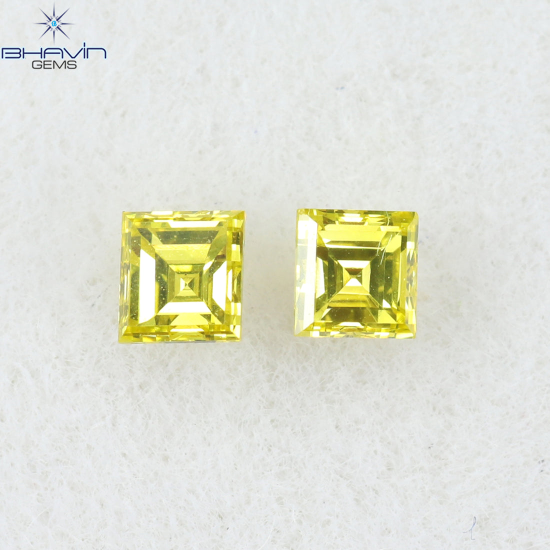0.16 CT/2 Pcs Natural Square Cut Diamond Enhanced Yellow Color Clarity VS1 (2.32 MM)