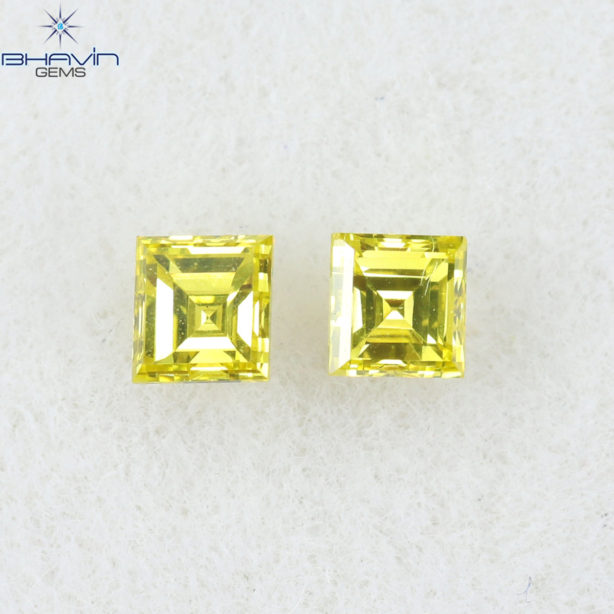 0.16 CT/2 Pcs Natural Square Cut Diamond Enhanced Yellow Color Clarity VS1 (2.32 MM)
