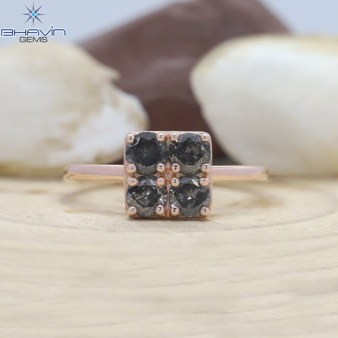 Round Diamond Salt And Pepper Diamond Natural Diamond Ring Gold Ring Engagement Ring