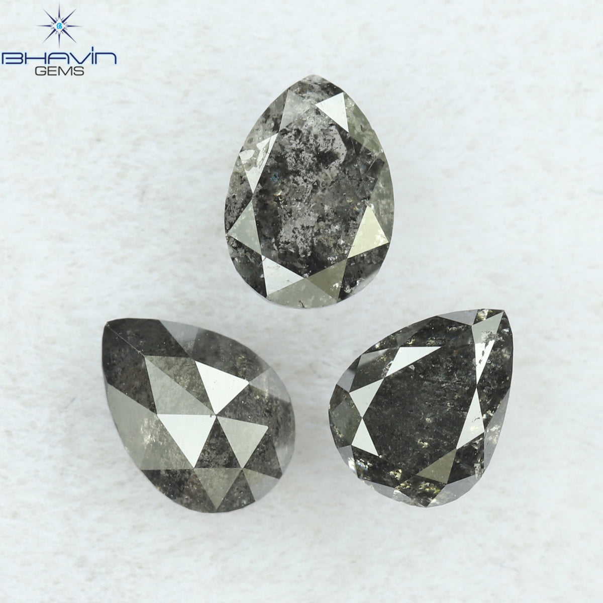 0.95 CT/3 Pcs Natural Pear Diamond Salt And Pepper Color Clarity I3 (5.02 MM)
