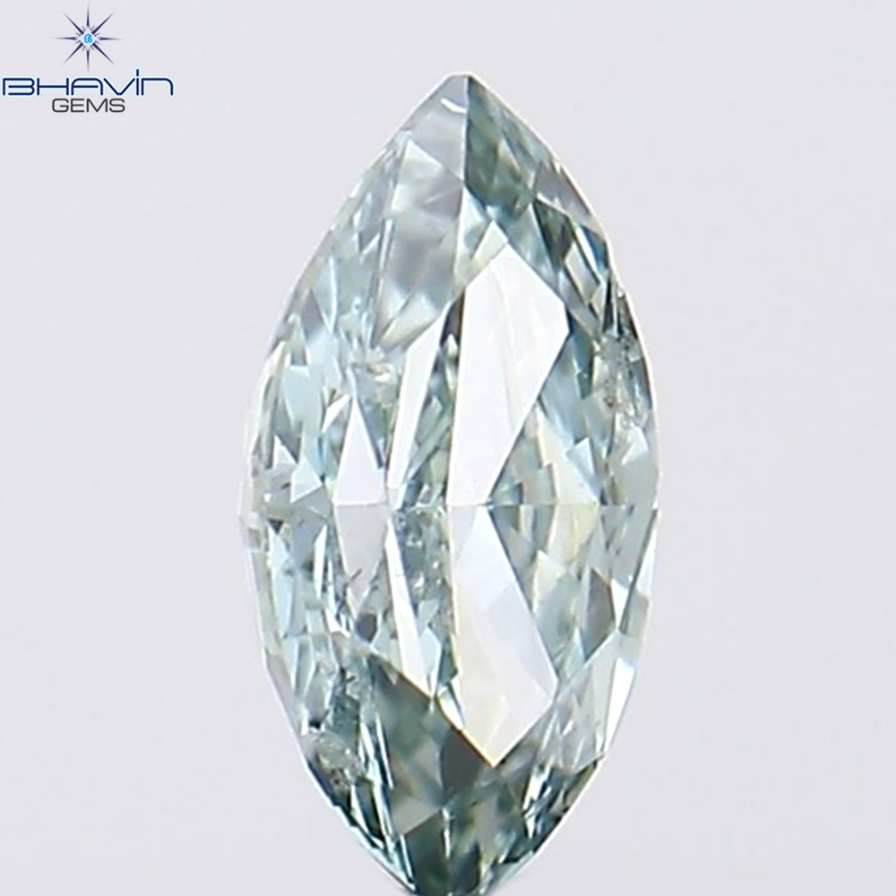 0.15 CT Marquise Shape Natural Diamond Bluish Green Color SI1 Clarity (4.48 MM)