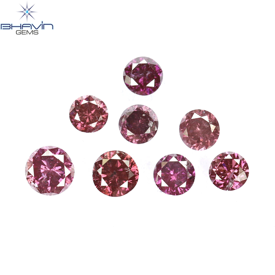 0.27 CT/8 Pcs Natural Round Diamond Enhanced Pink Color Clarity SI-I1 (2.35 MM)