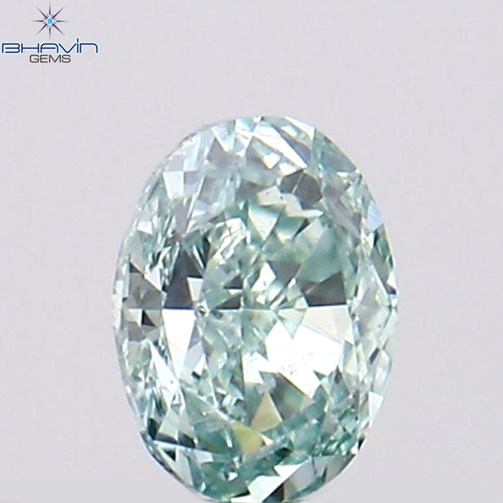 0.10 CT オーバルシェイプ ナチュラル ダイヤモンド ブルーイッシュ グリーン カラー VS1 クラリティ (3.57 MM)