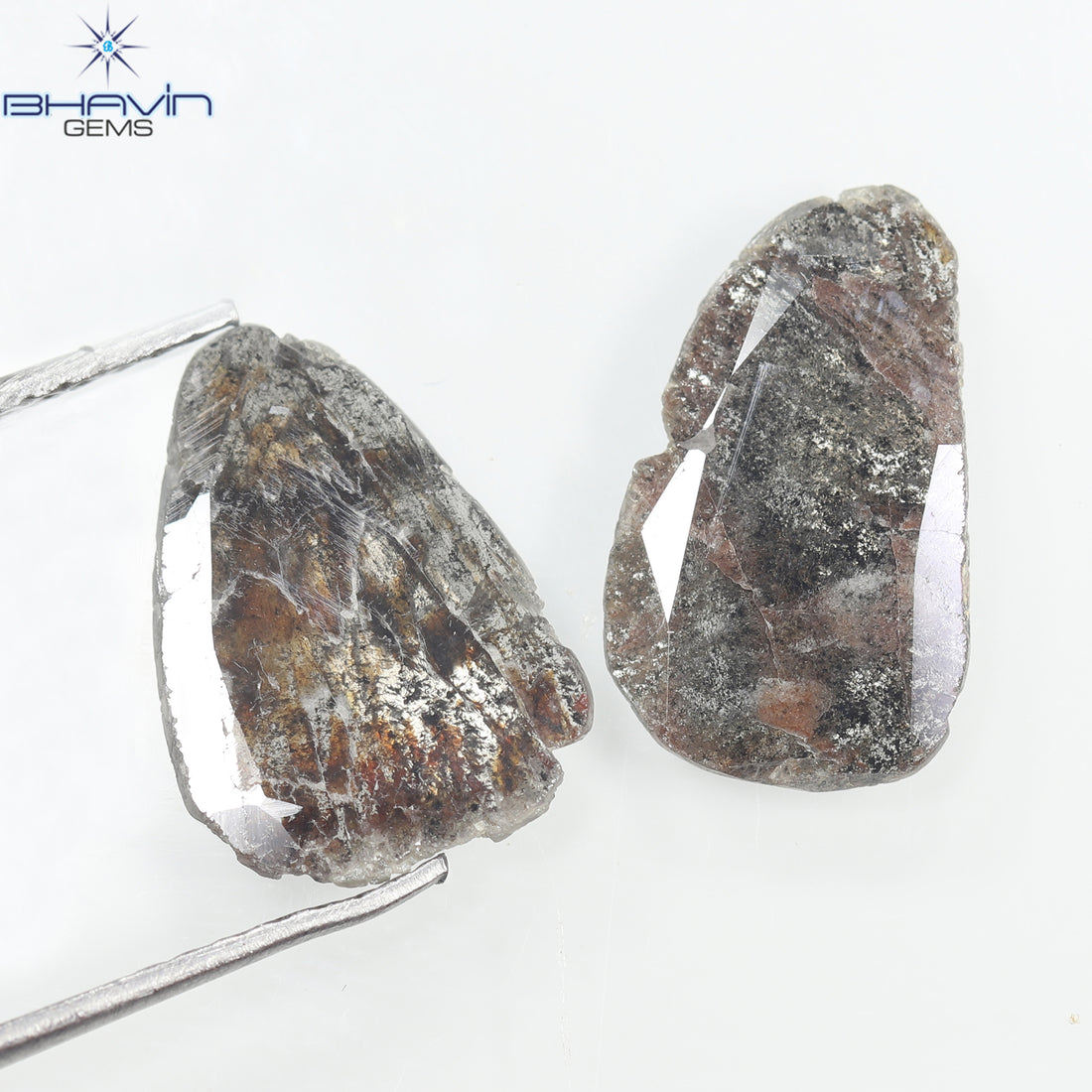 2.20 CT (2 Pcs) Slice Natural Diamond Brown Color Clarity I3 (13.00 MM)