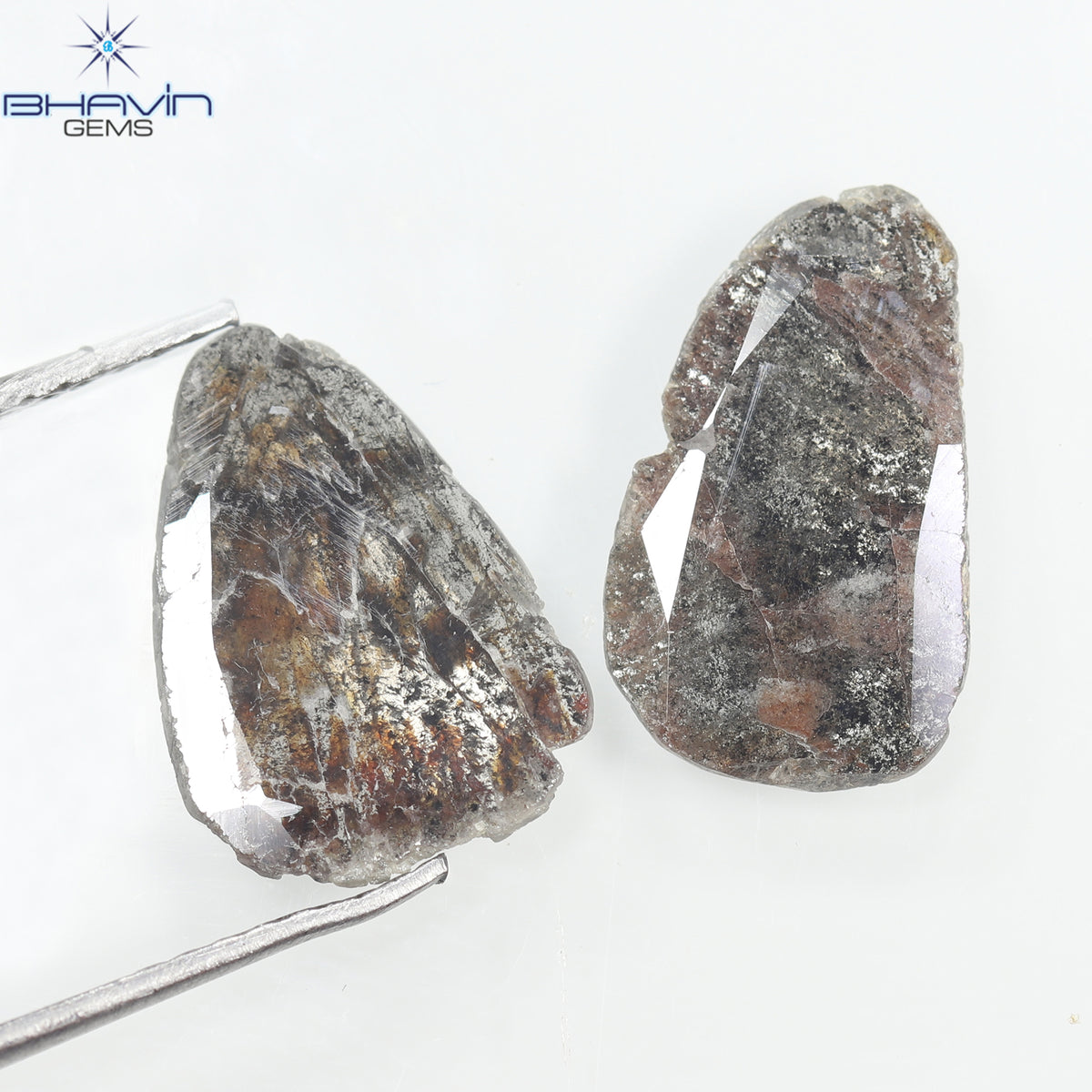 2.20 CT (2 Pcs) Slice Natural Diamond Brown Color Clarity I3 (13.00 MM)