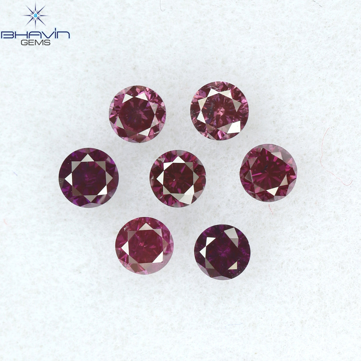 0.39 CT/7 Pcs Natural Round Diamond Enhanced Pink Color Clarity I1 (2.40 MM)