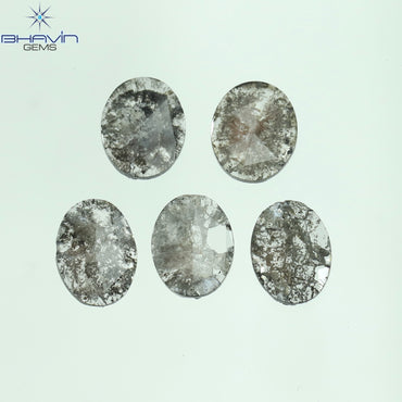 1.17 CT/5 Pcs Oval Slice Shape Natural Diamond Salt And Pepper Color I3 Clarity (5.80 MM)