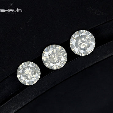 0.66 CT/3 Pcs Round Shape Natural Loose Diamond White Color I3 Clarity (3.91 MM)