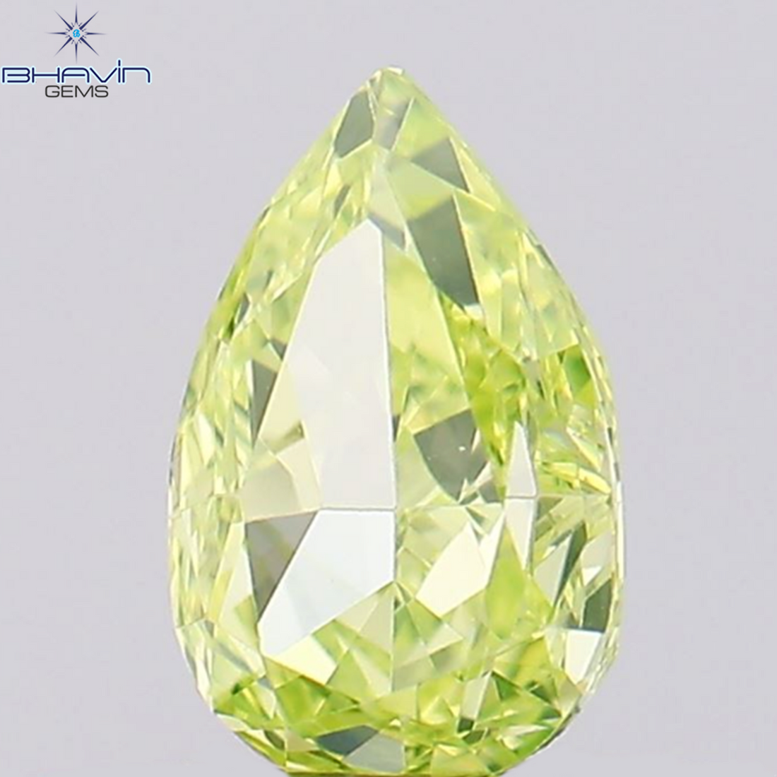 0.38 CT ペアシェイプ ナチュラル ダイヤモンド 緑がかった黄色 VS1 クラリティ (5.55 MM)