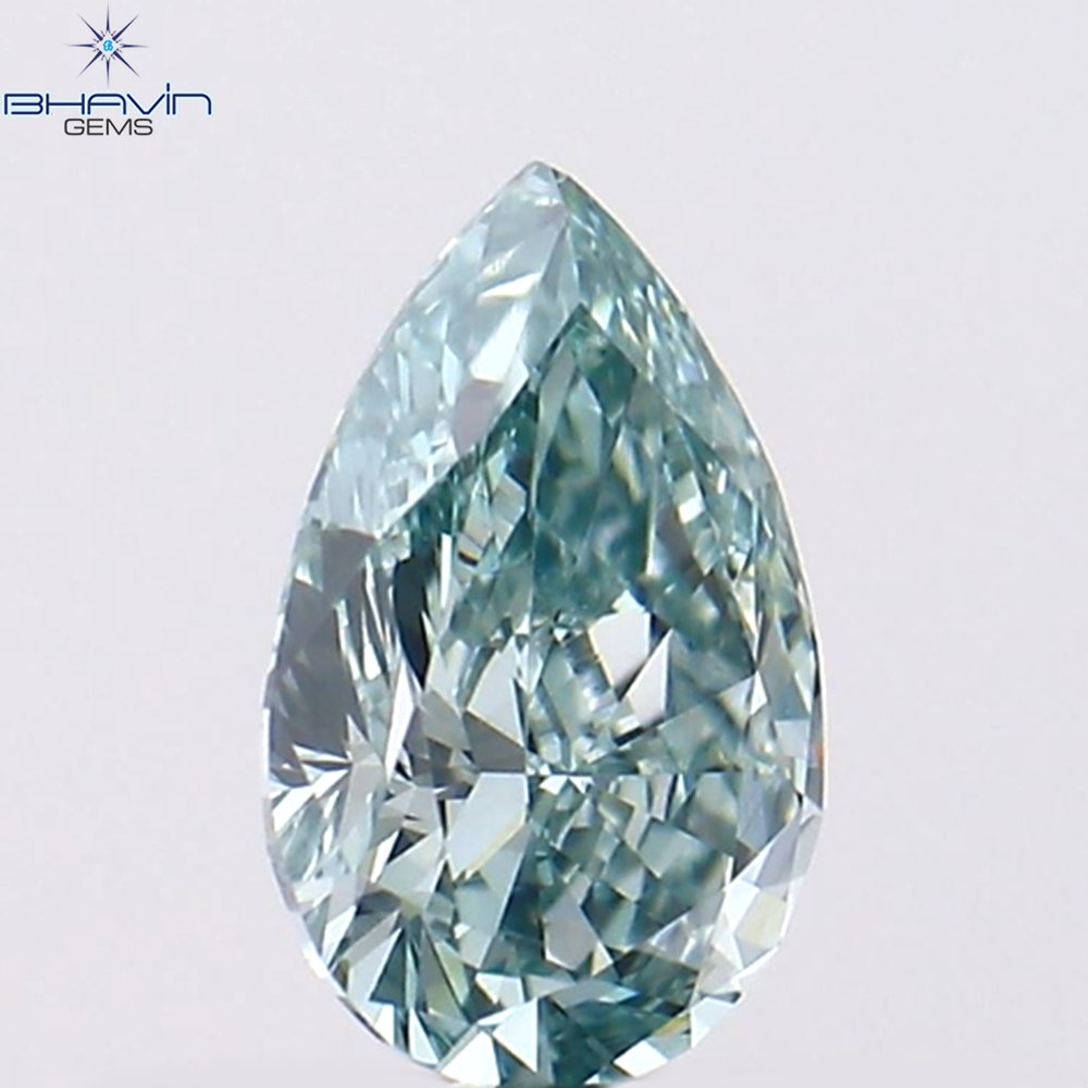 0.40 CT ペアシェイプ ナチュラル ダイヤモンド ブルーイッシュ グリーン カラー VS1 クラリティ (6.13 MM)