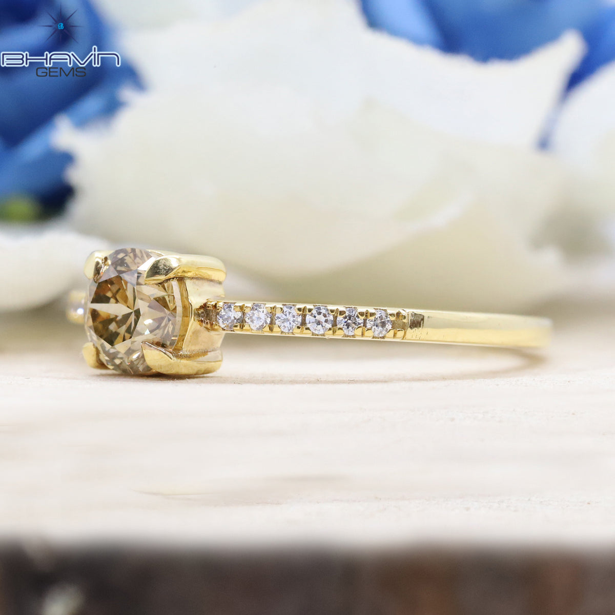 Natural Fancy Champagne Diamond Pave Engagement Ring