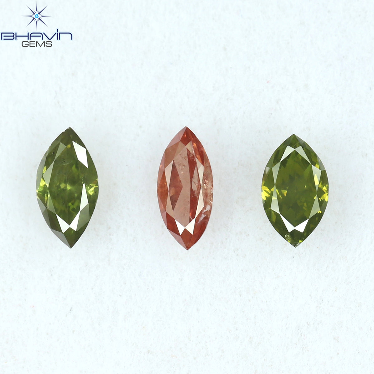 0.49 CT/3 Pcs Natural Marquise Diamond Enhanced Green Pink Color Clarity I1 (5.07 MM)