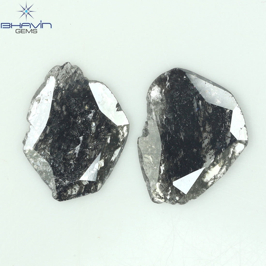 1.82 CT (2 Pcs) Slice Natural Diamond Salt And Pepper Color Clarity I3 (11.18 MM)