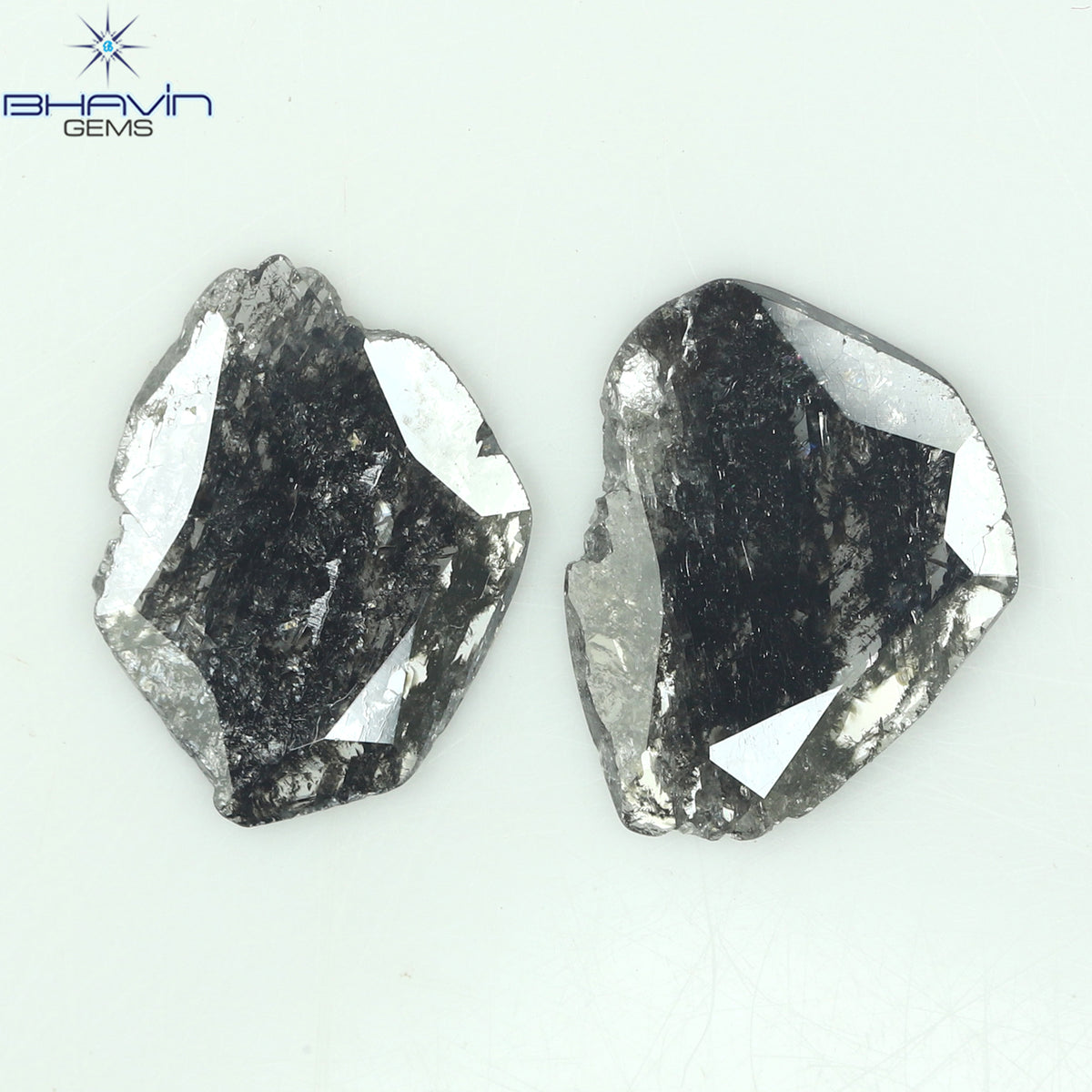 1.82 CT (2 個) スライス シェイプ ナチュラル ダイヤモンド ソルト アンド ペッパー カラー I3 クラリティ (11.18 MM)