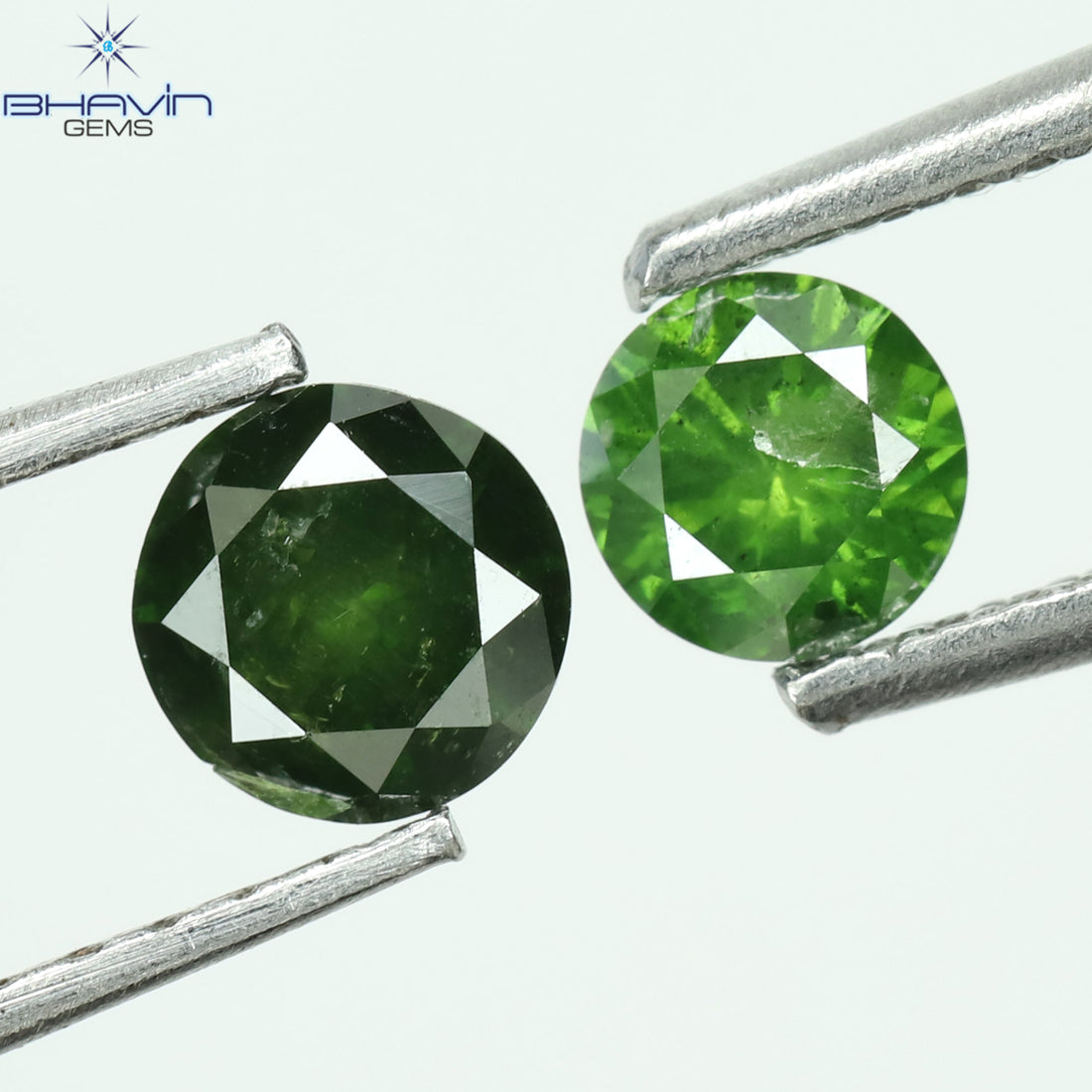 0.60CT/2ピースCT、ラウンドダイヤモンド、グリーンカラー、I3クラリティ
