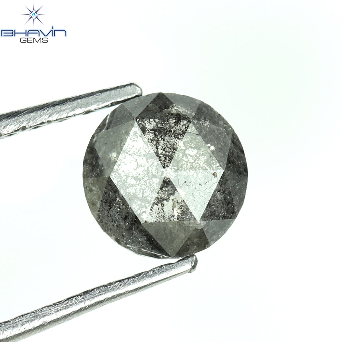 0.65 CT ラウンド ローズ カット シェイプ 天然ダイヤモンド ソルト アンド ペッパー カラー I3 クラリティ (5.56 MM)