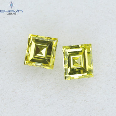 0.23 CT/2 Pcs Square Cut Natural Diamond Enhanced Yellow Color VS-SI Clarity (2.75 MM)
