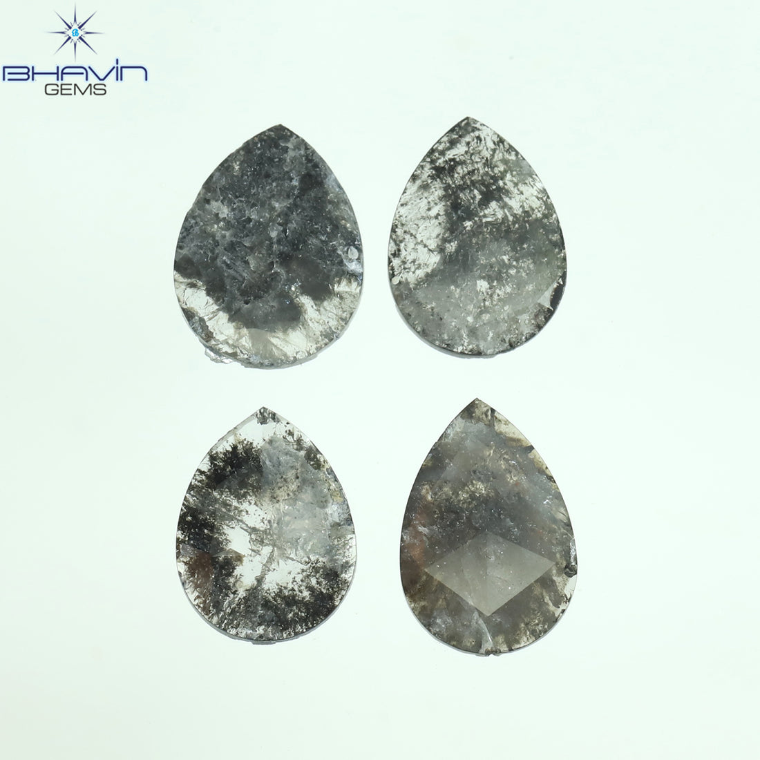 1.56 CT/4 Pcs Natural Pear Slice Diamond Salt And Pepper Color Clarity I3 (7.90 MM)