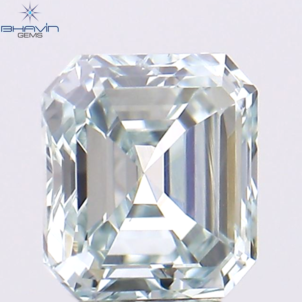 0.33 CT Natural Asscher Diamond Enhanced Greenish Blue Color Clarity VS1 (4.06 MM)