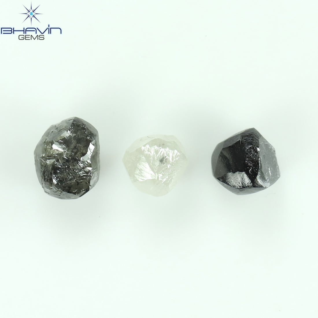 1.68 CT/3 Pcs Natural Rough Diamond Black & White Color Clarity I3 (5.24 MM)