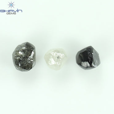 1.68 CT/3 ピース ラフシェイプ ブラック &amp; ホワイト カラー 天然ダイヤモンド I3 クラリティ (5.24 MM)