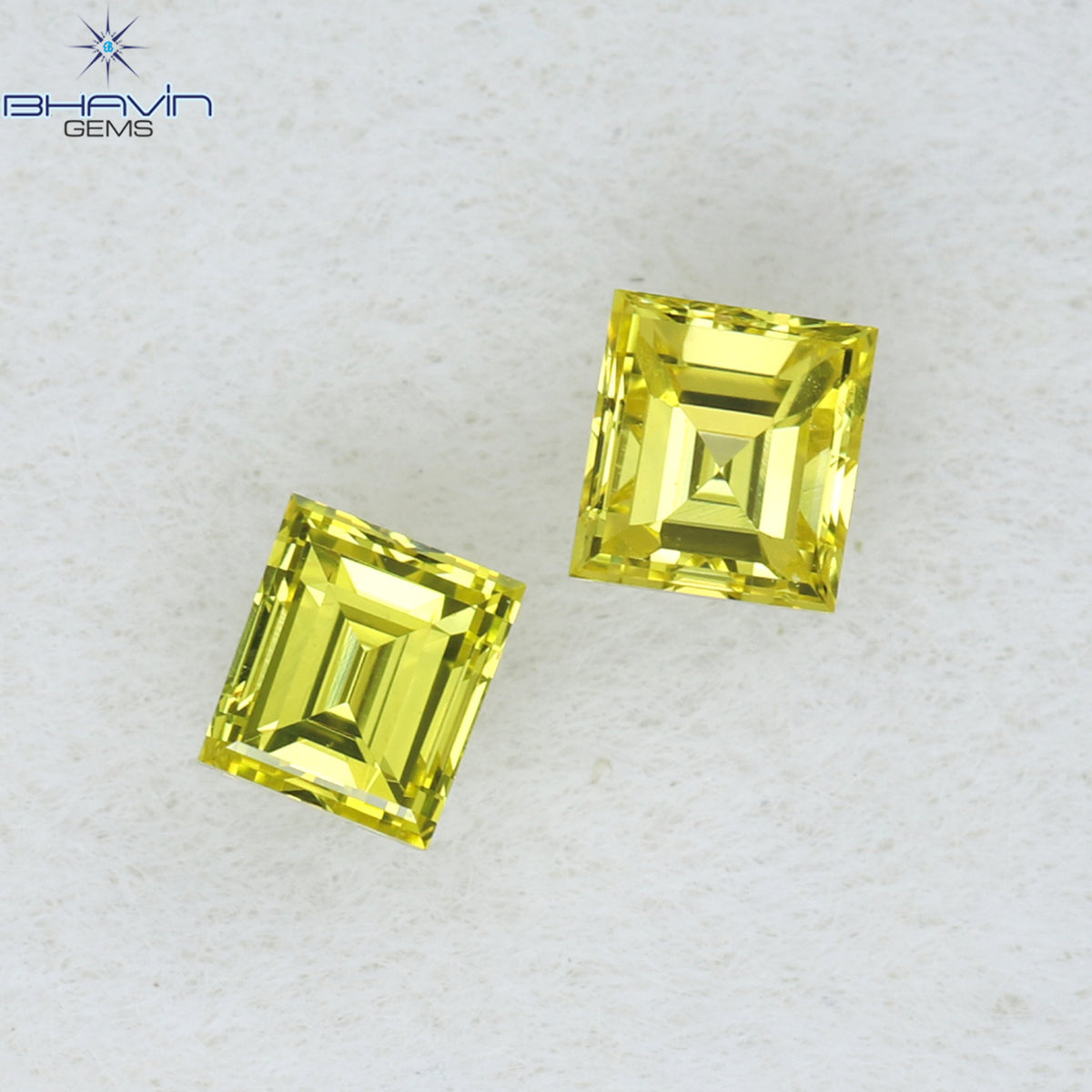 0.21 CT/2 Pcs Natural Square Cut Diamond Enhanced Yellow Color Clarity VS1 (2.62 MM)