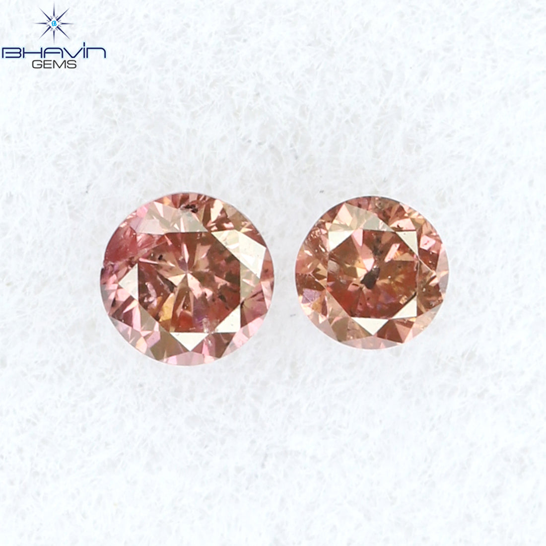 0.08 CT/2 ピース ラウンド シェイプ ナチュラル ルース ダイヤモンド ピンク カラー I1 クラリティ (2.10 MM)