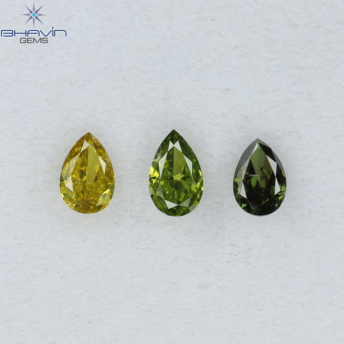 0.41 CT/3 Pcs Natural Pear Diamond Enhanced Green Yellow Color Clarity SI (4.21 MM)