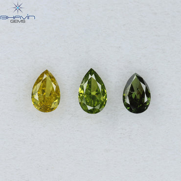0.41 CT/3 Pcs Pear Shape Natural Diamond Green Yellow Color SI Clarity (4.21 MM)