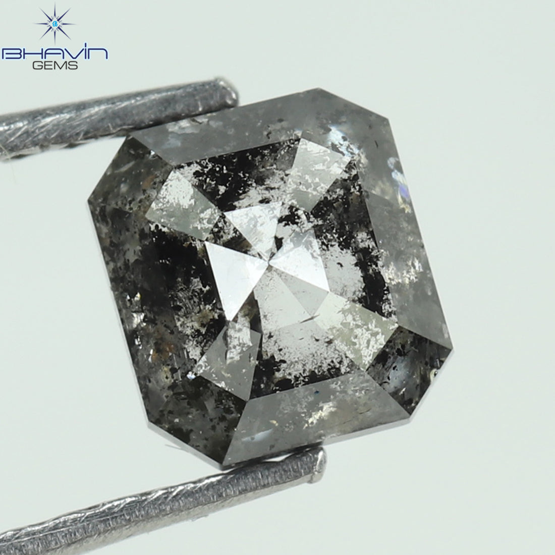 1.00 CT アッシャー シェイプ ナチュラル ダイヤモンド ソルト アンド ペッパー カラー I3 クラリティ (5.72 MM)
