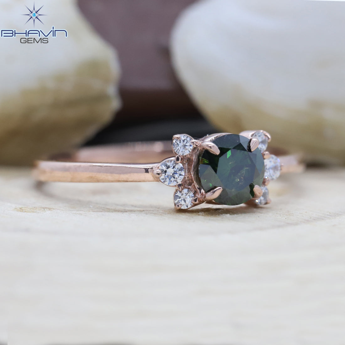 Gold Ring, Round Diamond, Green Diamond, Natural Diamond Ring, Engagement Ring, Wedding Ring, Diamond Ring