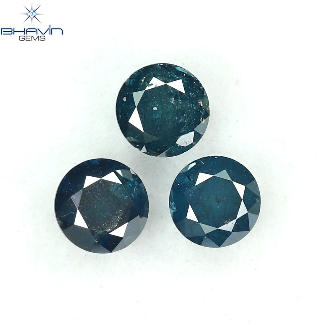 0.73 CT/3 ピース ラウンド ダイヤモンド ブルー ダイヤモンド 天然ダイヤモンド I3 クラリティ (3.88 MM)